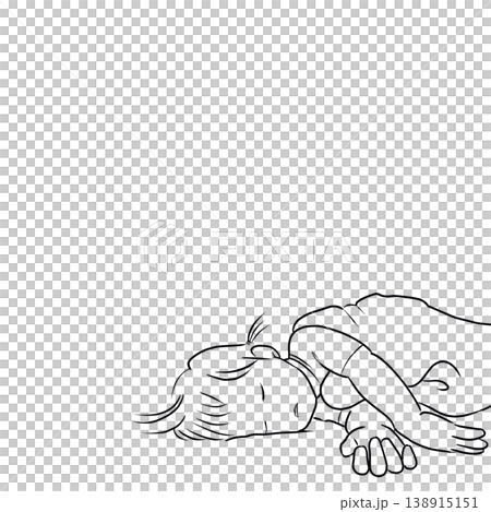 眠る赤ちゃんの線画イラスト(左側に余白あり)|Sleeping baby line illustra 眠る赤ちゃんの線画イラスト(左側に余白あり)|Sleeping baby line illustra 138915151