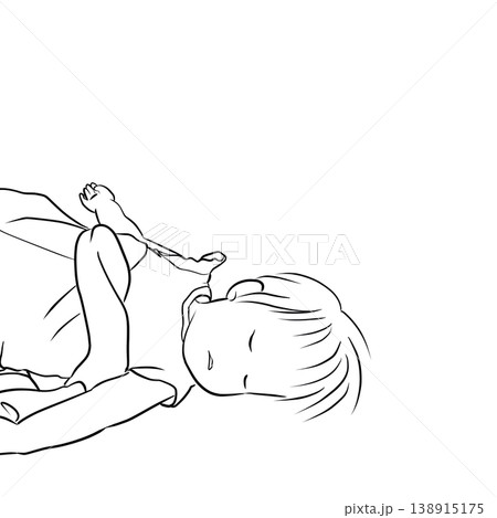 眠る赤ちゃんの線画イラスト 138915175