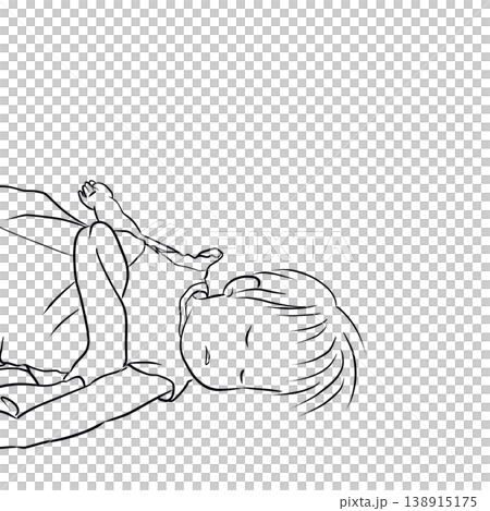 眠る赤ちゃんの線画イラスト 138915175
