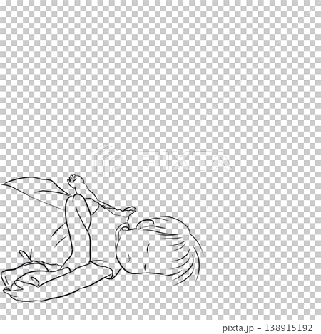 眠る赤ちゃんの線画イラスト(右側に余白あり) 眠る赤ちゃんの線画イラスト(右側に余白あり) 138915192