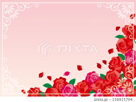 背景素材<花カリグラフィーフレーム2・薔薇・バラ・飾り枠・飾り罫・横位置> 背景素材<花カリグラフィーフレーム2・薔薇・バラ・飾り枠・飾り罫・横位置> 138915704