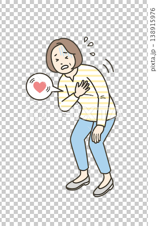 一位中年婦女摀著胸口,似乎因心悸而感到疼痛。 一位中年婦女摀著胸口,似乎因心悸而感到疼痛。 138915976