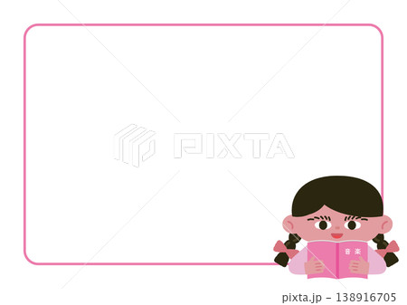 音楽の教科書を持つ少女とフレームのベクターイラスト素材	 138916705
