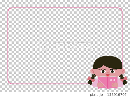 音楽の教科書を持つ少女とフレームのベクターイラスト素材	 138916705