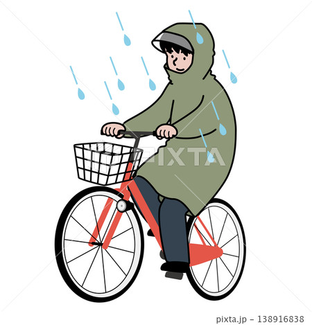 雨の中カッパを着て自転車の運転をする人物のベクターイラスト 雨の中カッパを着て自転車の運転をする人物のベクターイラスト 138916838