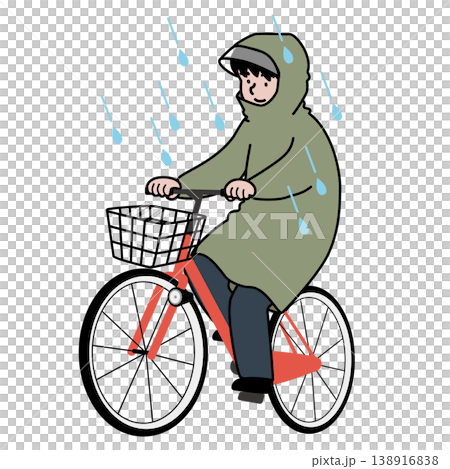 雨の中カッパを着て自転車の運転をする人物のベクターイラスト 雨の中カッパを着て自転車の運転をする人物のベクターイラスト 138916838