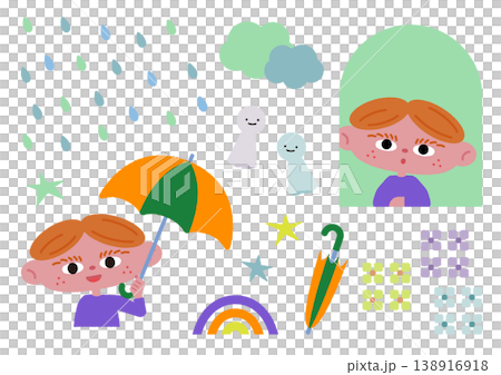 A set of vector illustrations of a boy on a rainy day. A set of vector illustrations of a boy on a rainy day. 138916918