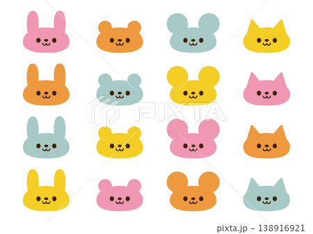 子ども向けのカラフルでかわいい動物のベクターイラスト素材セット 子ども向けのカラフルでかわいい動物のベクターイラスト素材セット 138916921