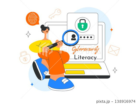 Cybersecurity Literacy Illustration Featuring Digital Data Protection With Smartphone Lock, Password Security, Shield Protection, and Online Privacy 138916974