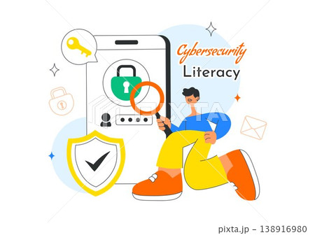 Cybersecurity Literacy Illustration Featuring Digital Data Protection With Smartphone Lock, Password Security, Shield Protection, and Online Privacy Cybersecurity Literacy Illustration Featuring Digital Data Protection With Smartphone Lock, Password Security, Shield Protection, and Online Privacy 138916980