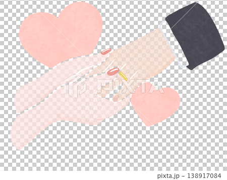 交換戒指：妻子給丈夫，水彩畫，無輪廓，心形背景。 138917084