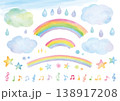 虹と梅雨イメージのかわいい手描き水彩イラストセット 138917208