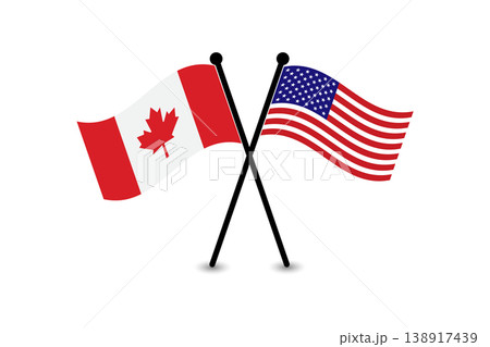 Crossed Canadian and American Flags Symbolizing Canada United States Friendship and Diplomatic Unity Crossed Canadian and American Flags Symbolizing Canada United States Friendship and Diplomatic Unity 138917439