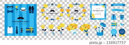 父親節裝飾相框和禮物圖案向量插圖集 138917757