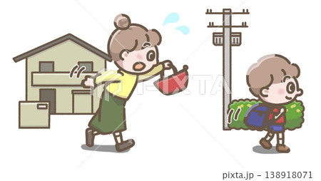女性が子供を追いかけているイラスト 138918071