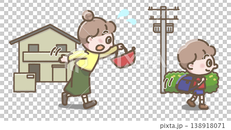 女性が子供を追いかけているイラスト 138918071