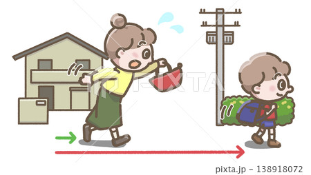 女性が子供を追いかけているイラスト 138918072