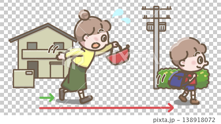 女性が子供を追いかけているイラスト 138918072