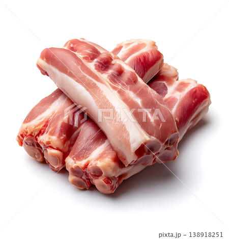 Fresh Raw Pork Chops on White Background for Culinary Dishes and Meat Preparation 138918251