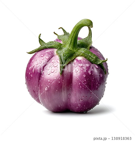 Fresh Purple Eggplant with Water Droplets on White Background for Culinary Inspiration 138918363