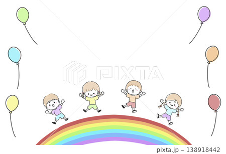 虹の上でジャンプする子供たちと風船 虹の上でジャンプする子供たちと風船 138918442