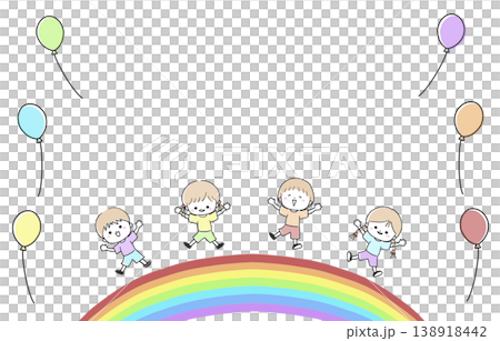 虹の上でジャンプする子供たちと風船 虹の上でジャンプする子供たちと風船 138918442