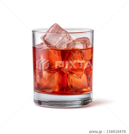Refreshing cocktail with ice cubes in a clear glass on a white background 138918478