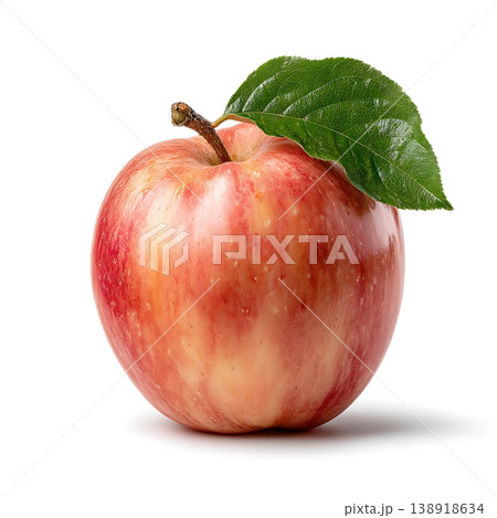 Fresh Red Apple with Green Leaf on White Background, Perfect for Healthy Eating Concepts Fresh Red Apple with Green Leaf on White Background, Perfect for Healthy Eating Concepts 138918634