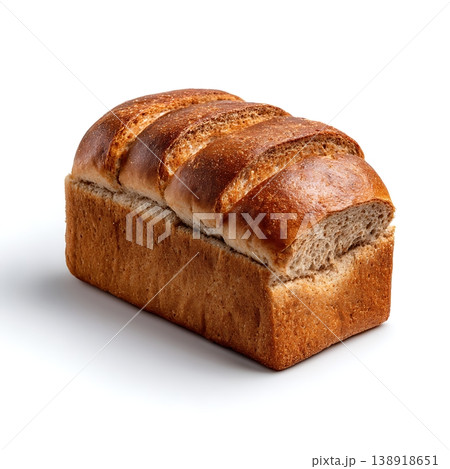 Freshly Baked Whole Grain Bread Loaf on White Background with Golden Crust and Soft Interior Freshly Baked Whole Grain Bread Loaf on White Background with Golden Crust and Soft Interior 138918651