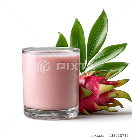 Refreshing Pink Smoothie with Fresh Fruits and Greens in a Clear Glass on White Background 138918712