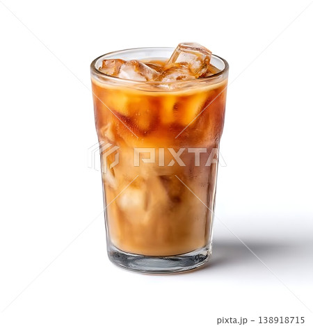 Refreshing Iced Drink with Ice Cubes in a Clear Glass on White Background 138918715