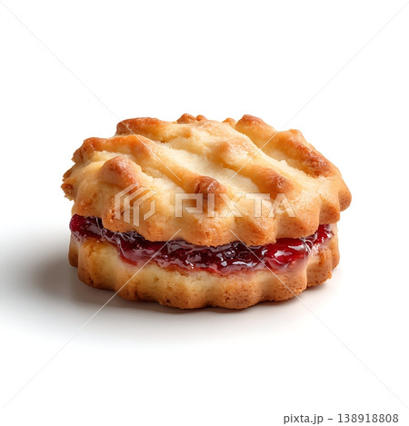 Delectable Jam-Filled Cookie with Sweet Crust on White Background Perfect for Treat Lovers Delectable Jam-Filled Cookie with Sweet Crust on White Background Perfect for Treat Lovers 138918808