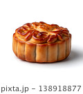 Traditional mooncake with intricate design on a white background showcasing its elegance Traditional mooncake with intricate design on a white background showcasing its elegance 138918877