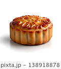 Exquisite Round Mooncake with Intricate Designs on White Background for Festive Celebrations Exquisite Round Mooncake with Intricate Designs on White Background for Festive Celebrations 138918878