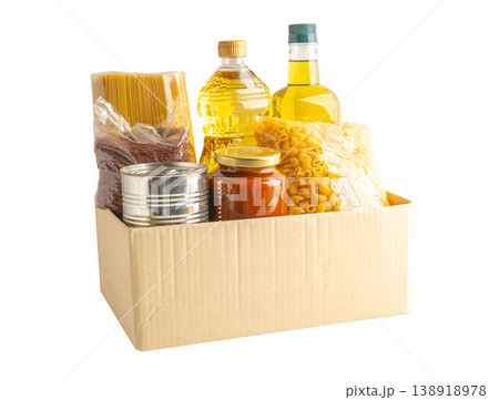 Foodstuff for donation isolated on white background with clipping path. 138918978