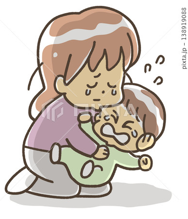 泣いている赤ちゃんを抱っこして不安になる人(影あり) 138919088