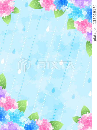 梅雨背景、縦、かわいい、あじさい、雨、対角囲み 138919174