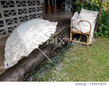 Vintage Cottagecore Garden Decor with Lace Umbrella Vintage Cottagecore Garden Decor with Lace Umbrella 138919810