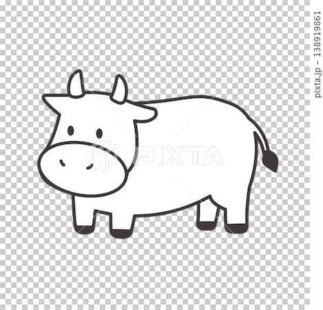 牛のモノクロイラスト　シンプル　かわいい素材　アイコン 138919861