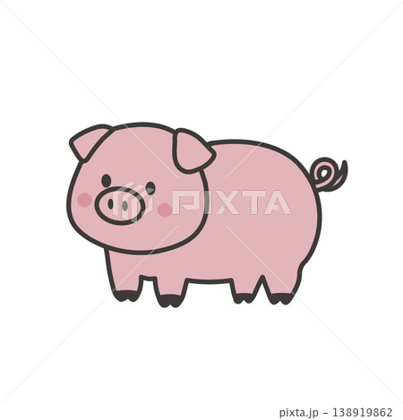 ブタのイラスト　シンプル　かわいい素材　アイコン　豚 138919862