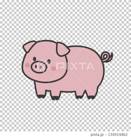 ブタのイラスト　シンプル　かわいい素材　アイコン　豚 138919862
