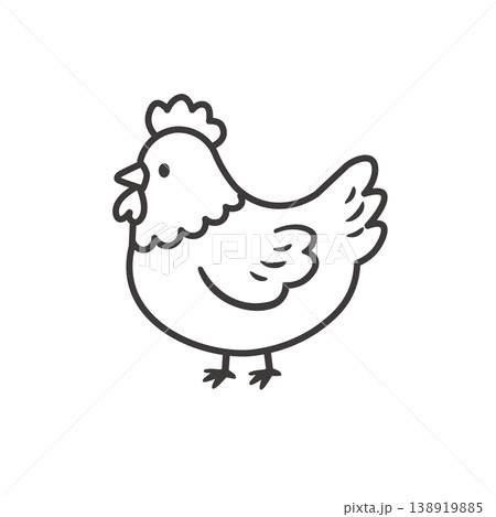 鶏のモノクロイラスト　シンプル　かわいい素材　アイコン 138919885