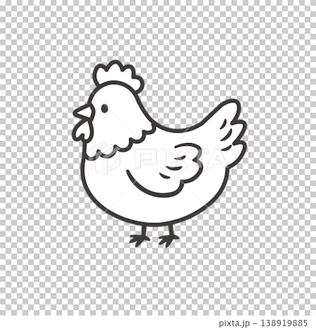 鶏のモノクロイラスト　シンプル　かわいい素材　アイコン 138919885