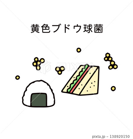 おにぎりとサンドイットと黄色ブドウ球菌のイラスト 138920150