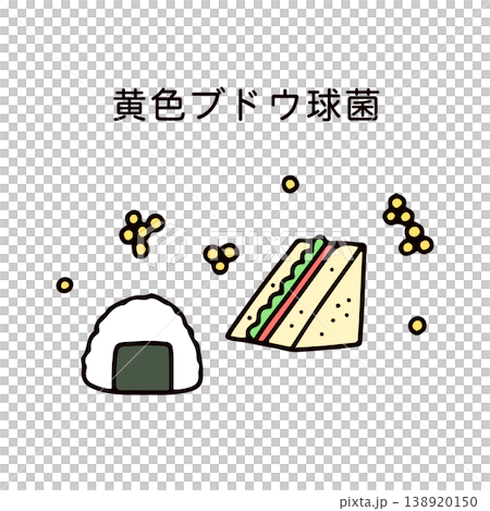 おにぎりとサンドイットと黄色ブドウ球菌のイラスト 138920150