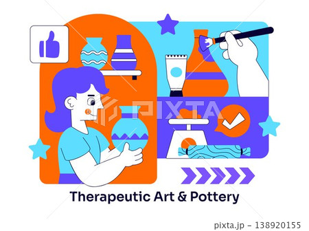 Therapeutic Art And Pottery Vector Illustration Creative Healing Activity With Ceramics Painting Tools and Mindfulness Craft Studio Design Therapeutic Art And Pottery Vector Illustration Creative Healing Activity With Ceramics Painting Tools and Mindfulness Craft Studio Design 138920155