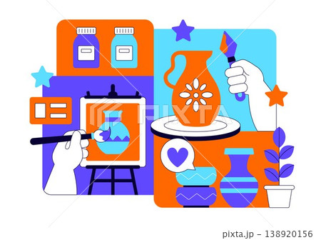 Therapeutic Art And Pottery Vector Illustration Creative Healing Activity With Ceramics Painting Tools and Mindfulness Craft Studio Design Therapeutic Art And Pottery Vector Illustration Creative Healing Activity With Ceramics Painting Tools and Mindfulness Craft Studio Design 138920156