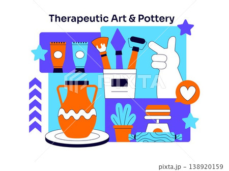 Therapeutic Art And Pottery Vector Illustration Creative Healing Activity With Ceramics Painting Tools and Mindfulness Craft Studio Design 138920159