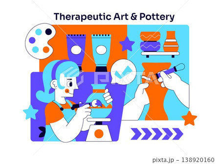 Therapeutic Art And Pottery Vector Illustration Creative Healing Activity With Ceramics Painting Tools and Mindfulness Craft Studio Design Therapeutic Art And Pottery Vector Illustration Creative Healing Activity With Ceramics Painting Tools and Mindfulness Craft Studio Design 138920160