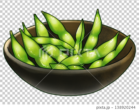 一幅擺放在盤子裡的毛豆插圖。 138920244